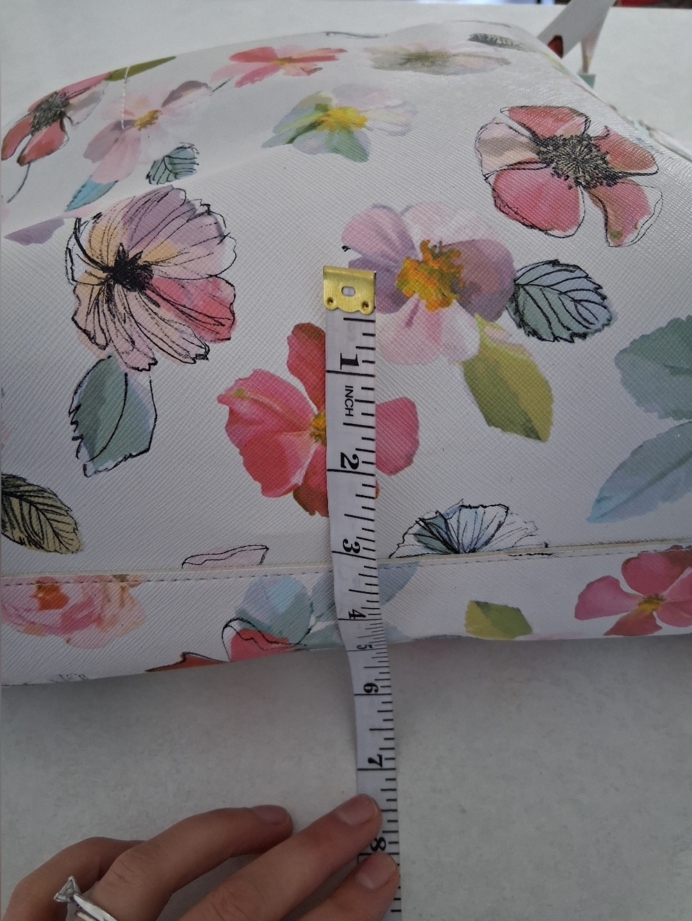 Indigo/ Floral Print Tote Bag with Mint Inside/ Card Holder - Picture 14 of 16